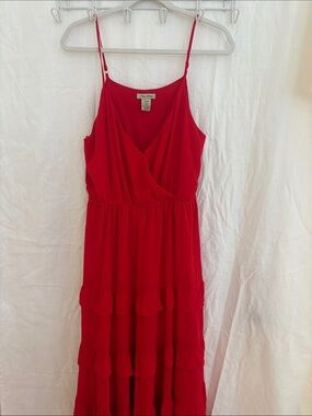 Red Tiered Spaghetti-Strap Maxi Dress
